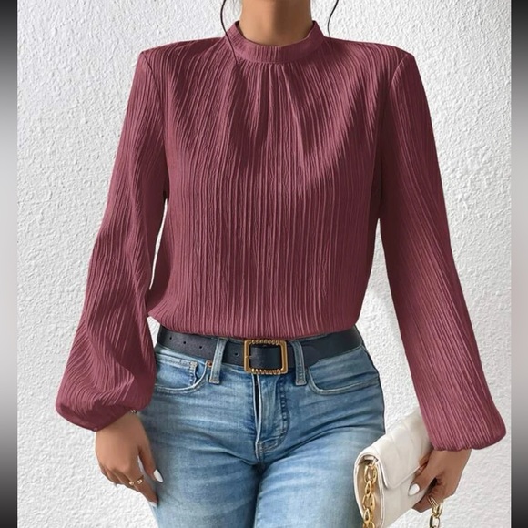 Boho mock neck keyhole back blouse - Picture 7 of 12